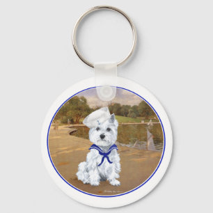 Westie with Sailboats Keychain