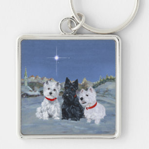 Westies and a Scottie Christmas Keychain