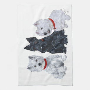 Westies and a Scottie Together Kitchen Towel