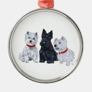 Westies and a Scottie Together Metal Ornament