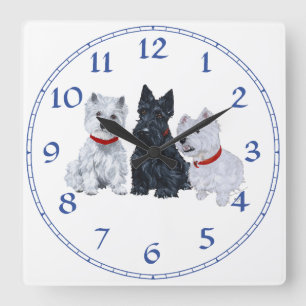 Westies and a Scottie Together Square Wall Clock