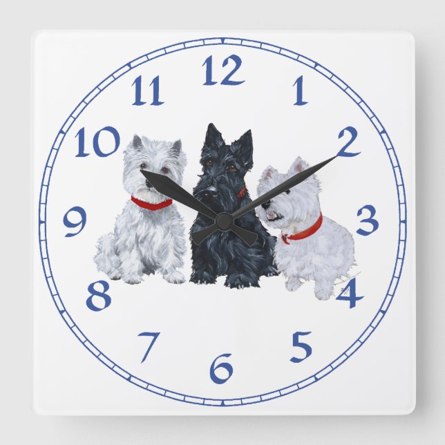 Westies and a Scottie Together Square Wall Clock (Front)