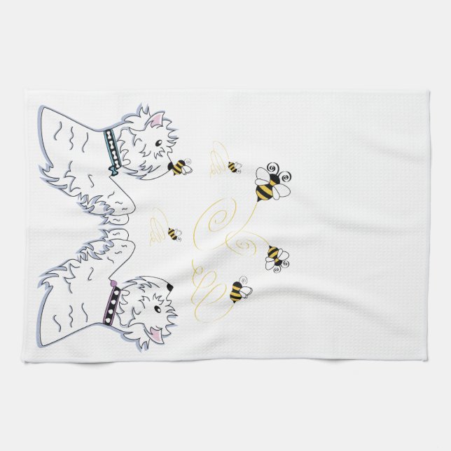 Westies and Bees Kitchen Towel (Horizontal)