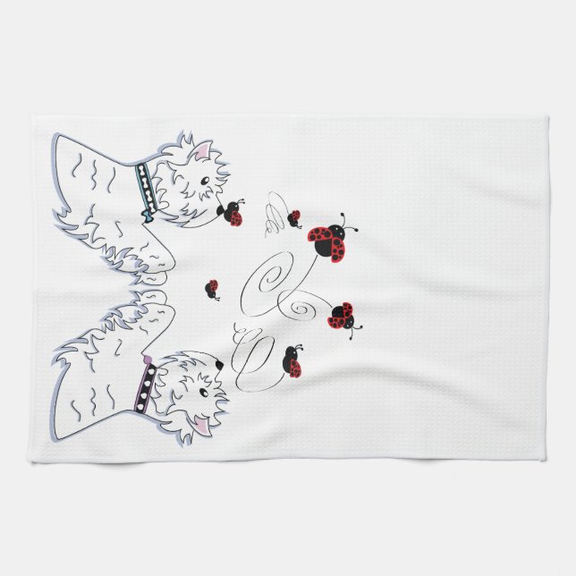 Westies and Ladybirds Kitchen Towel (Horizontal)