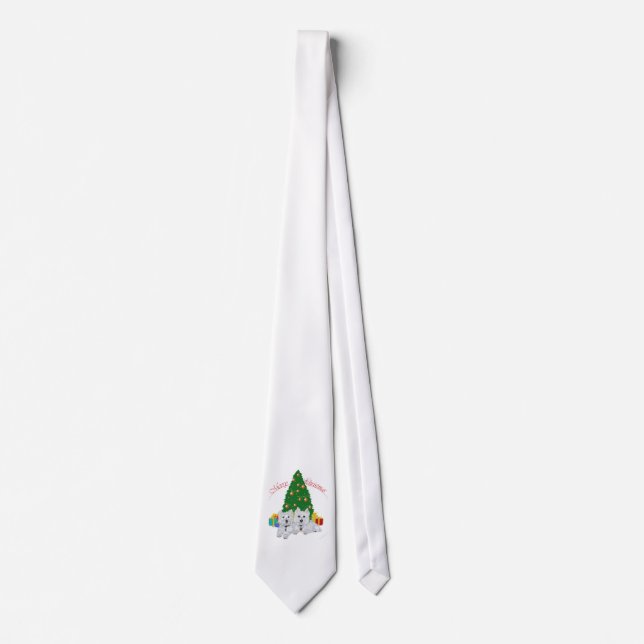 Westies by the Christmas Tree Tie (Front)