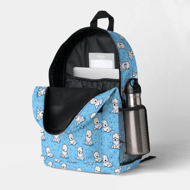 Westies On Blue KiniArt Printed Backpack (Back Corner Right (Open))