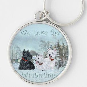 Westies & Scottie in Wintertime Keychain