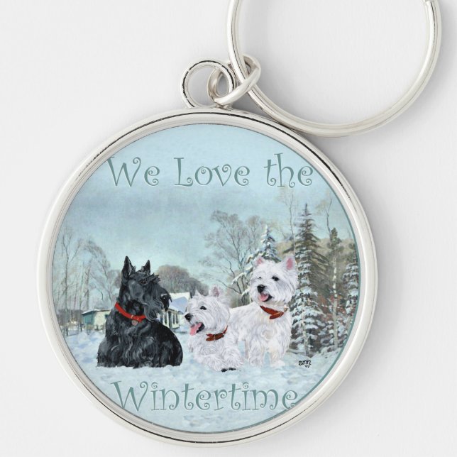 Westies & Scottie in Wintertime Keychain (Front)