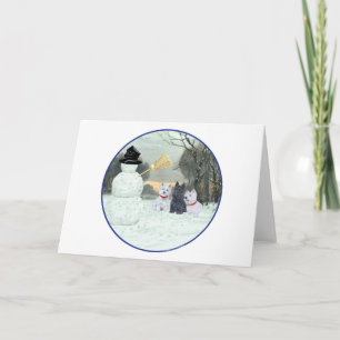Westies & Scottie with Snowman Holiday Card