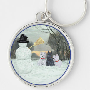 Westies & Scottie with Snowman Keychain