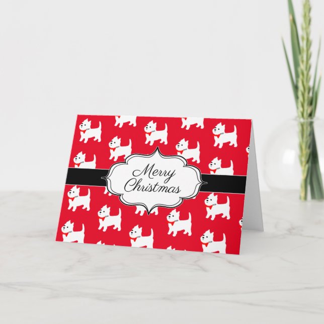 Westies West Highland Terrier Pattern Red Thank You Card (Front)
