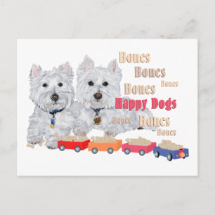 Westies with Bone Train Postcard