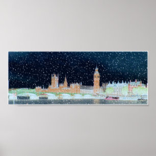 Westminster Abbey and Big Ben - Snowy Night Poster