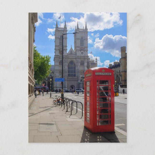 Westminster Abbey and Red Phone London UK Postcard (Front)