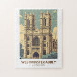 Westminster Abbey England Travel Art Vintage Jigsaw Puzzle<br><div class="desc">Westminster Abbey retro travel design. Westminster Abbey,  formally titled the Collegiate Church of Saint Peter at Westminster,  is an Anglican church in the City of Westminster,  London,  England.</div>