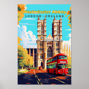 Westminster Abbey Travel Art Vintage Illustration  Poster