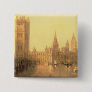 Westminster: Houses of Parliament, c.1860 (oil on 2 Inch Square Button