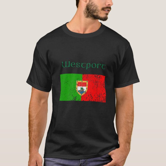 Westport, County Mayo Shamrock Ireland Flag, Craic T-Shirt (Front)