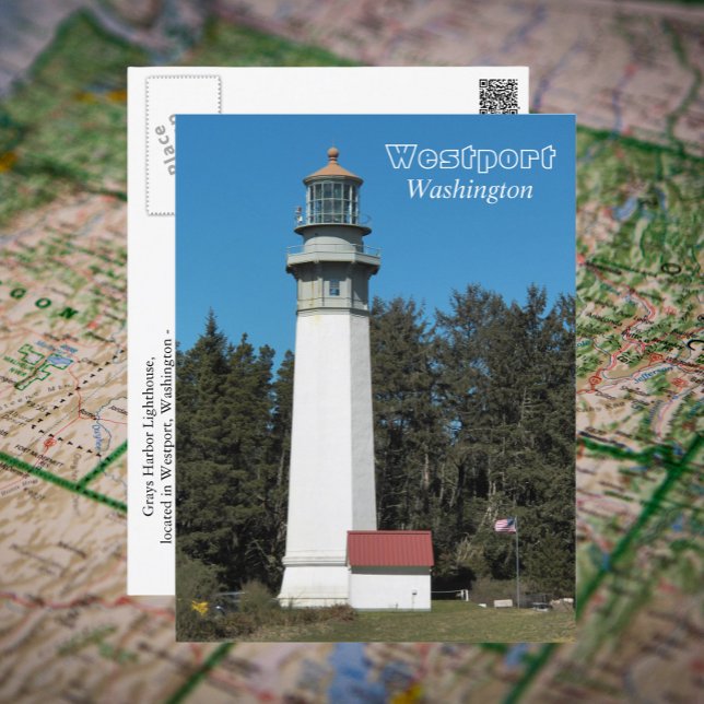 Westport, Washington Lighthouse Travel Photo Postcard (In Situ Map)