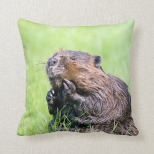 Wet Beaver Throw Pillow