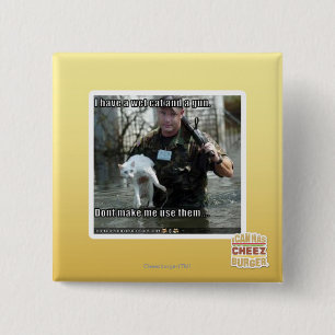 Wet cat and gun 2 inch square button
