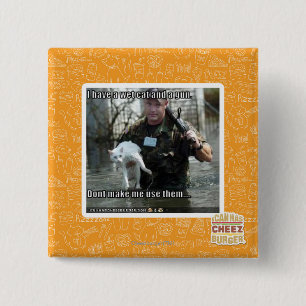 Wet cat and gun 2 inch square button