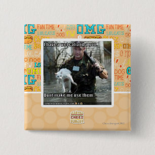 Wet cat and gun 2 inch square button