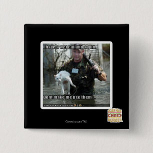 Wet cat and gun 2 inch square button