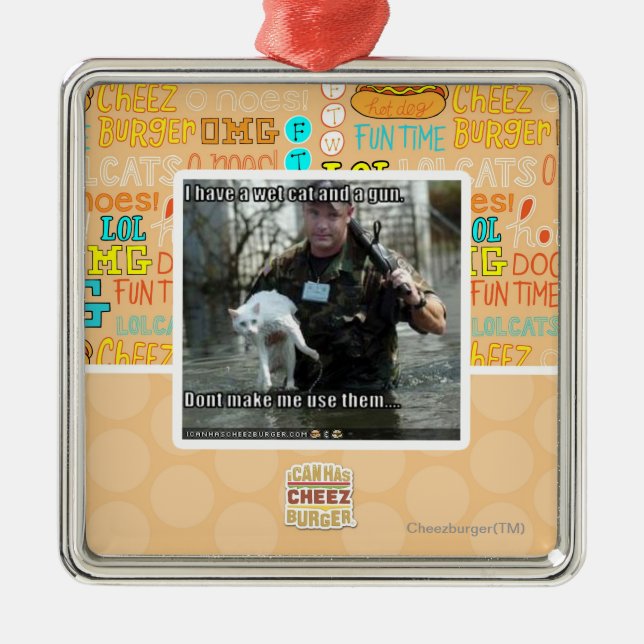 Wet cat and gun metal ornament (Front)