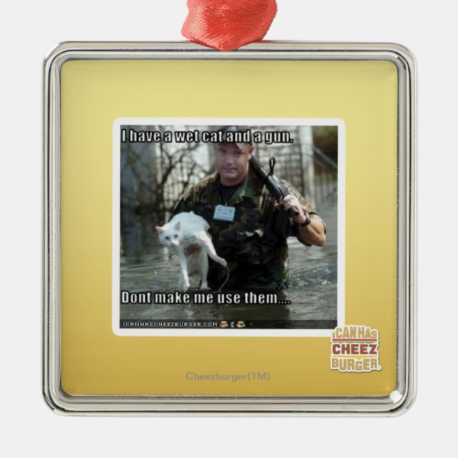 Wet cat and gun metal ornament (Front)