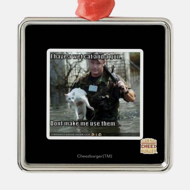 Wet cat and gun metal ornament (Front)