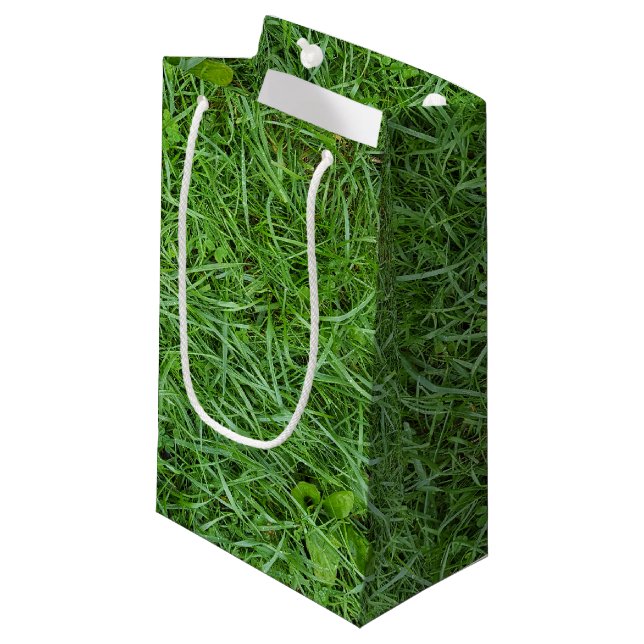 wet green grass and clover small gift bag (Front Angled)