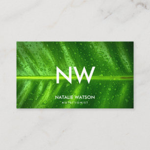 Wet Green Leaf Monogram Professional Nutritionist Business Card