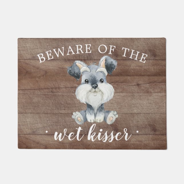 Wet Kisser Schnauzer Puppy Dog Door Mat (Front)