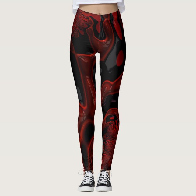 Wet Look Red and Black Thick Paint Leggings (Front)