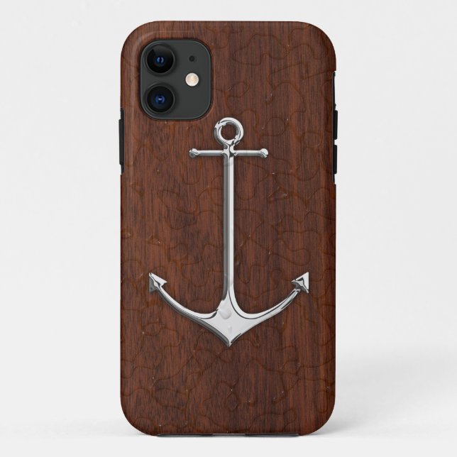 Wet Nautical Mahogany Anchor Steel Case-Mate iPhone Case (Back)