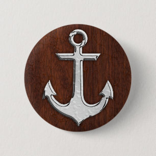 Wet Nautical Mahogany Anchor Steel Decor 2 Inch Round Button