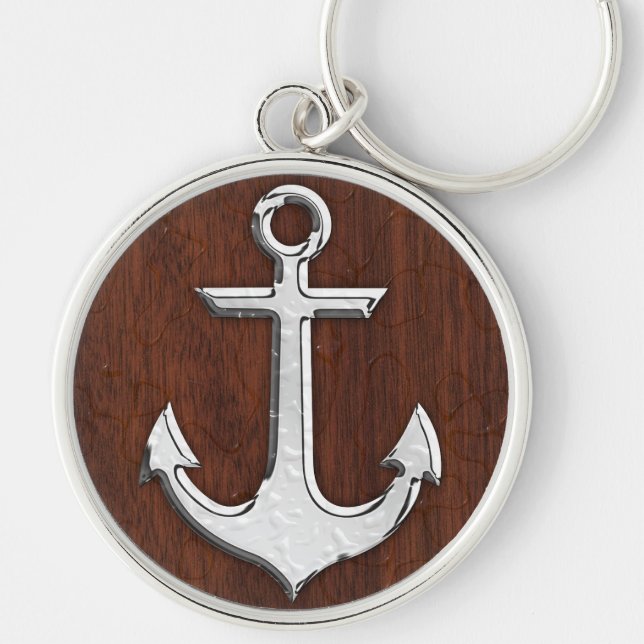 Wet Nautical Mahogany Anchor Steel Decor Keychain (Front)