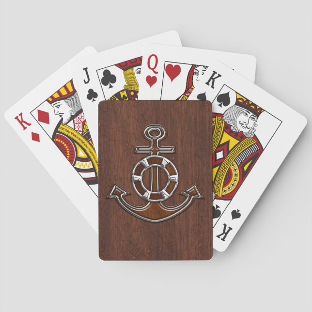 Wet Nautical Mahogany Anchor Steel Playing Cards (Back)