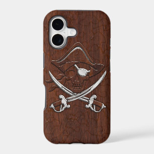 Wet Nautical Mahogany Pirate Skull Steel