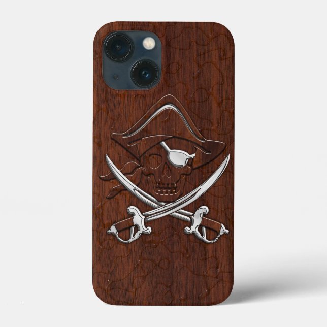 Wet Nautical Mahogany Pirate Skull Steel Case-Mate iPhone Case (Back)