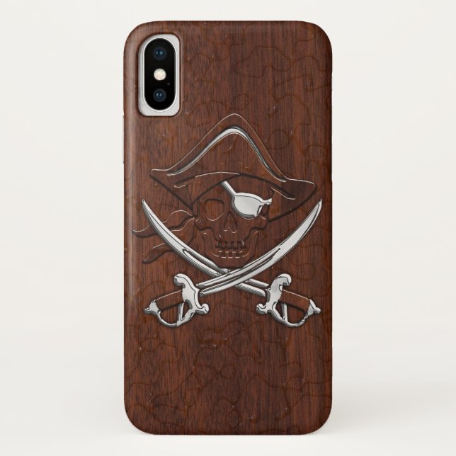 Wet Nautical Mahogany Pirate Skull Steel Case-Mate iPhone Case (Back)
