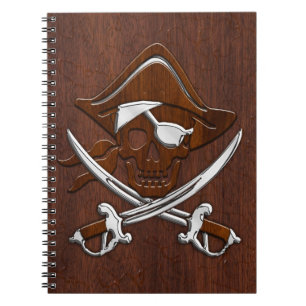 Wet Nautical Mahogany Pirate Skull Steel Notebook