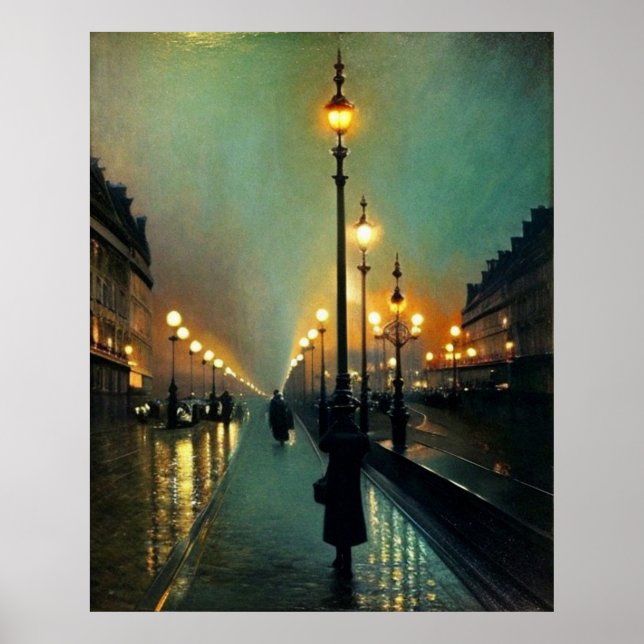Wet Night in Paris Modern Impressionists style Poster (Front)