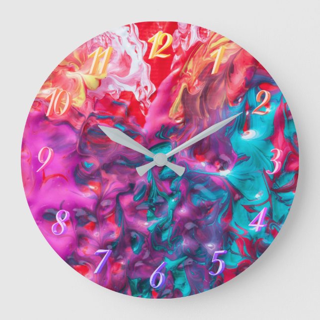 Wet paint colourful abstract art palette modern large clock (Front)