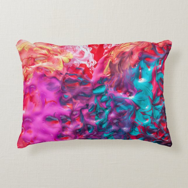 Wet paint colourful abstract art palette swirl accent pillow (Front)