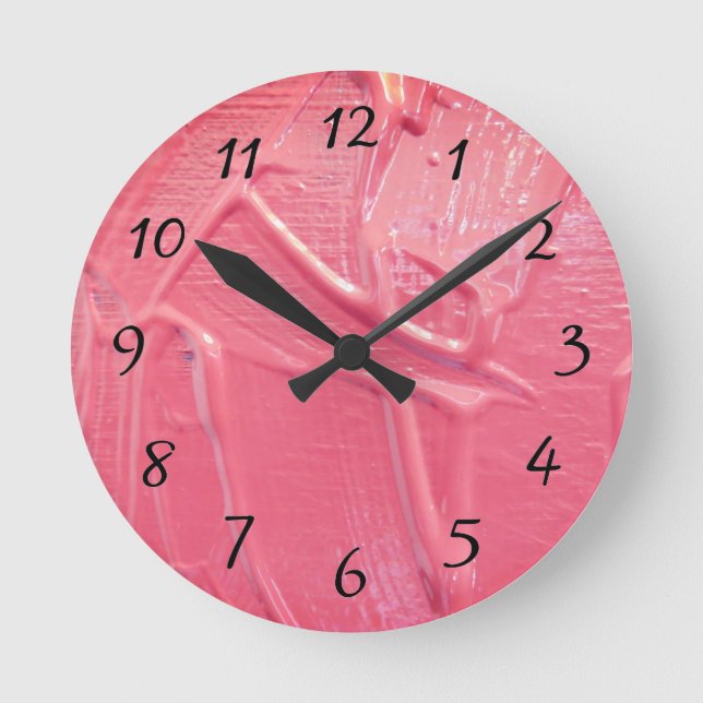 Wet paint coral pink round clock (Front)