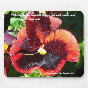 Wet Pansy with Henry Beecher quote mousepad
