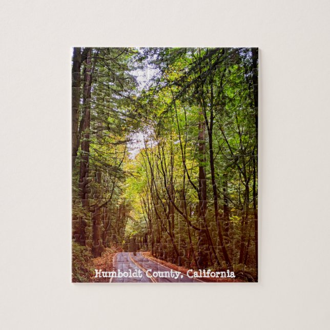 Wet Road Through Green Trees in Humboldt Autumn Jigsaw Puzzle (Vertical)