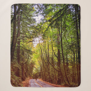 Wet Road Through Green Trees in Humboldt Autumn Sherpa Blanket